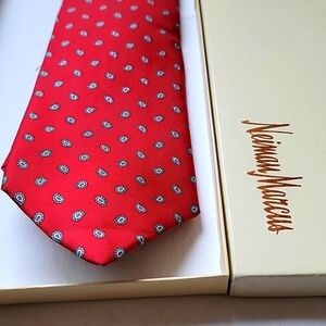 YVES SAINT LAURENT Authentic 100% Silk Red and Turquoise Paisley Necktie